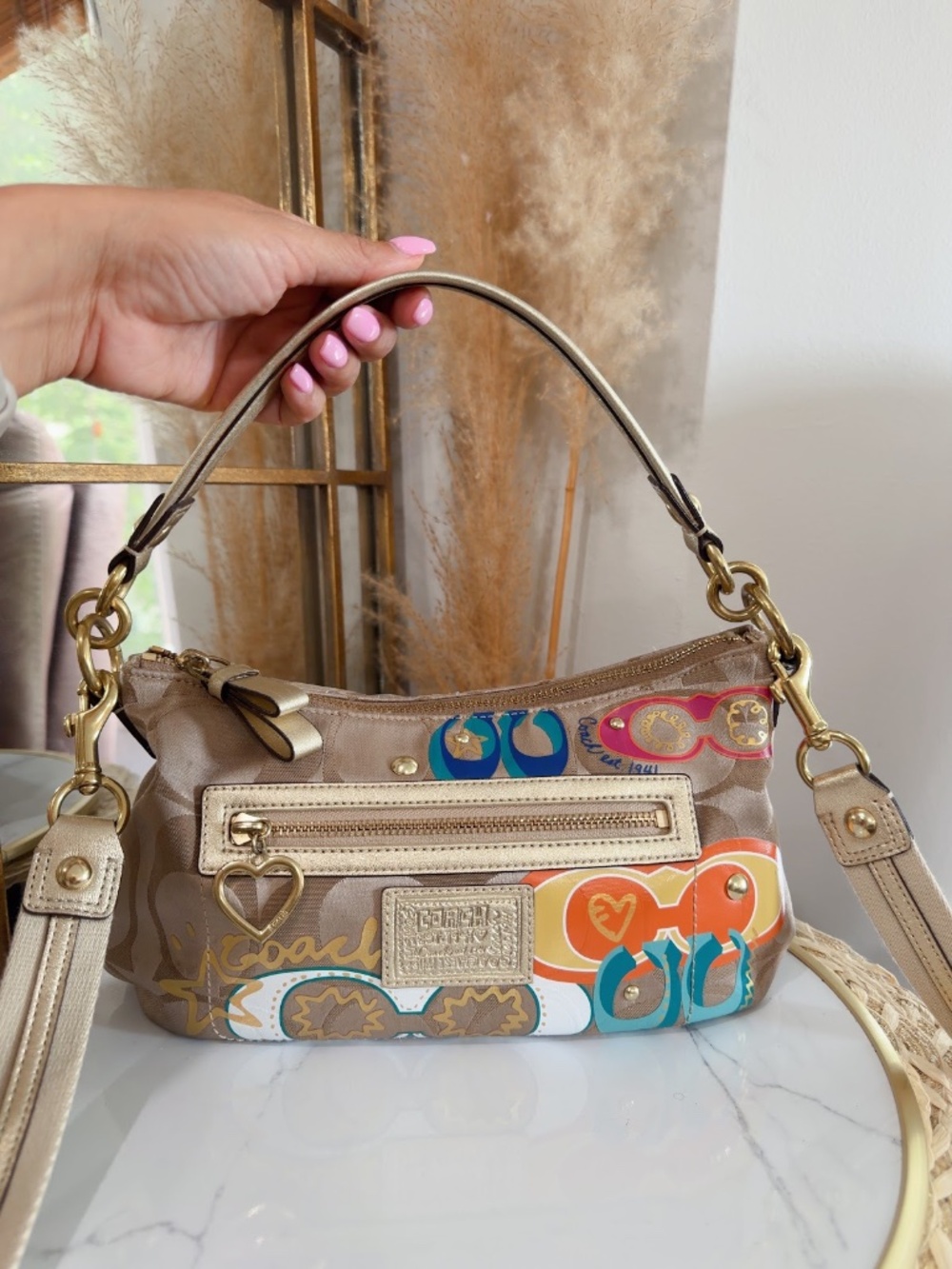 Coach Poppy Daisy Pop C Appliqué Hobo Shoulder Bag Vintage Y2K Purse F20029 - Picture 4 of 14